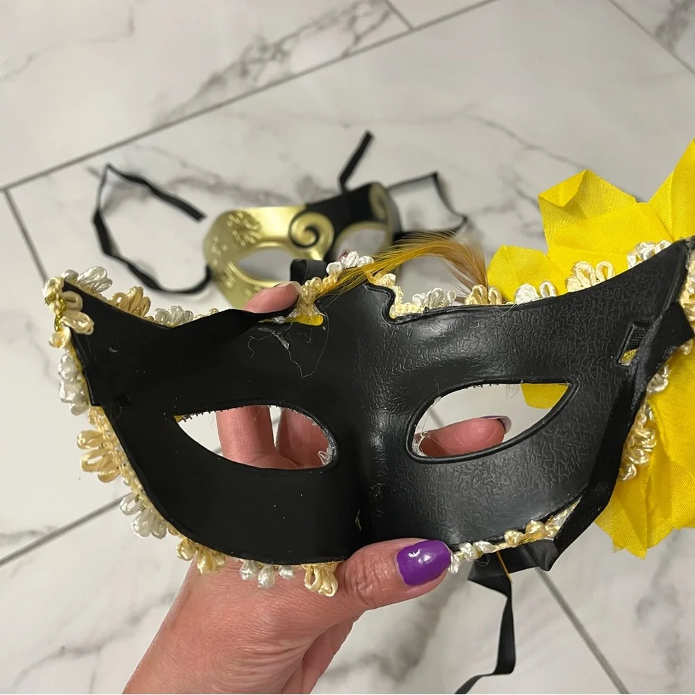 Gold & Yellow Venetian Masquerade Masks - Pair